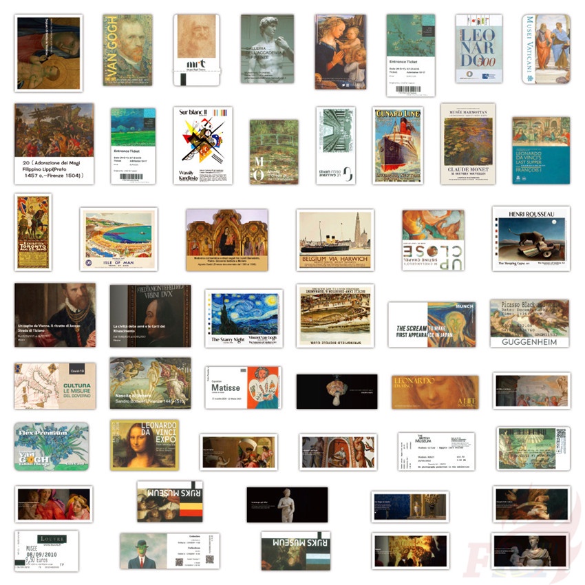 ❉ Bức Tranh Nổi Tiếng &amp; Series 05 Art Gallery. Miếng Dán Tranh Sơn Dầu Nổi Tiếng ❉ Set 50 Miếng Dán Trang Trí Thời Trang DIY