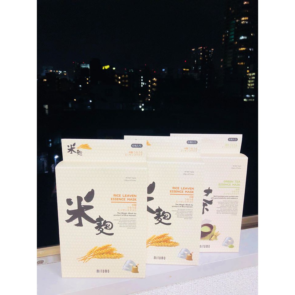 🌾Mặt nạ cám gạo RICE LEAVEN ESSENCE SHEET MASK mitomo - Nhật Bản🌾 (hộp 6 miếng)
