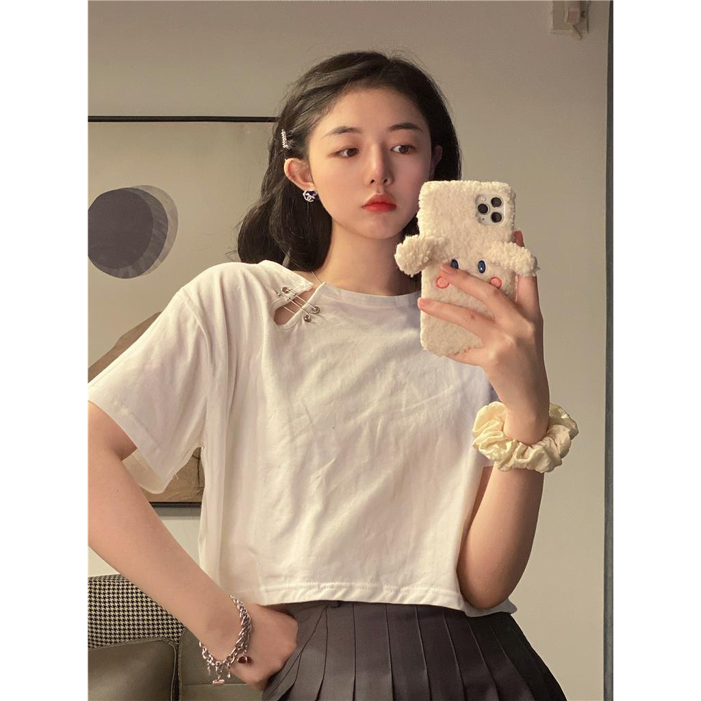 Áo Croptop Tay Ngắn Dáng Rộng Che Khuyết Điểm Thời Trang Cho Nữ