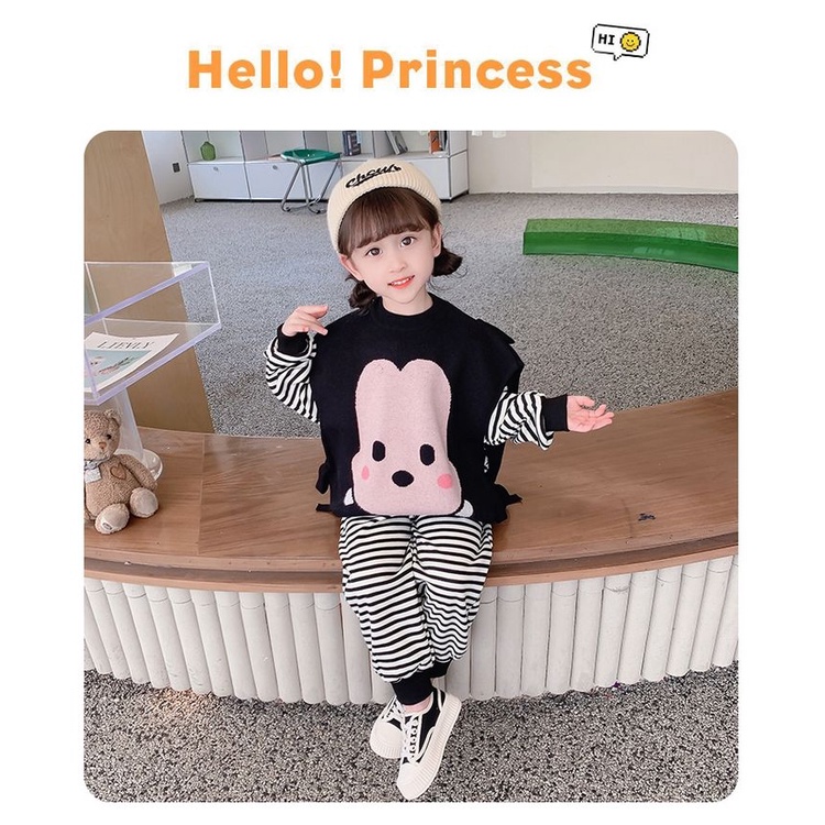 Set Đồ Thời Trang Mùa Thu 2022 Gồm Áo Ba Lỗ In Họa Tiết Kẻ Sọc Phong Cách Đường Phố Dễ Thương Cho Bé Gái