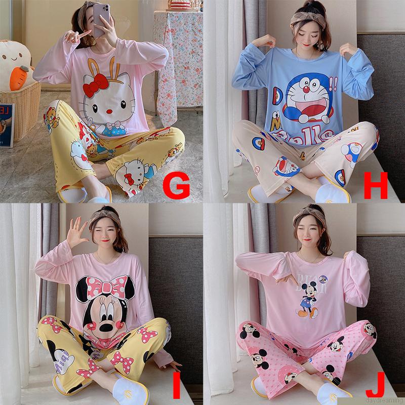 Bộ đồ ngủ dài tay mềm mại in họa tiết xinh xắn cho nữ