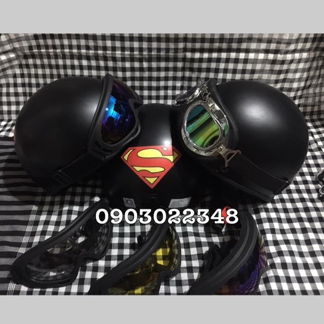 Nón bảo hiểm đi phượt 1/2 đầu supper man - mũ bảo hiểm kèm kính đi phượt nón siêu nhân