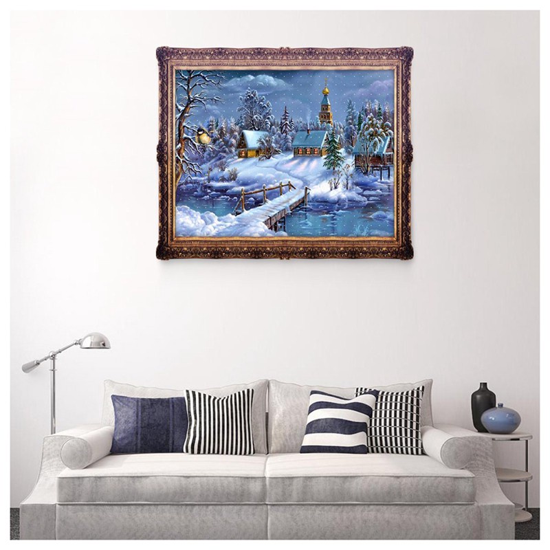 Christmas Night 5D Diamond Painting Embroidery DIY Cross Stitch Kit Home Wall Decor (Christmas Snow-covered Landscape)