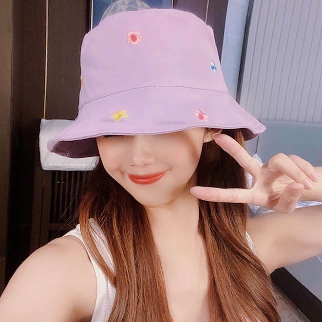 Mũ tai bèo chống nắng ngoài trời thêu hoa dễ thương phong cách Hàn Quốc ngọt ngào thời trang mùa hè thường ngày cho nữ