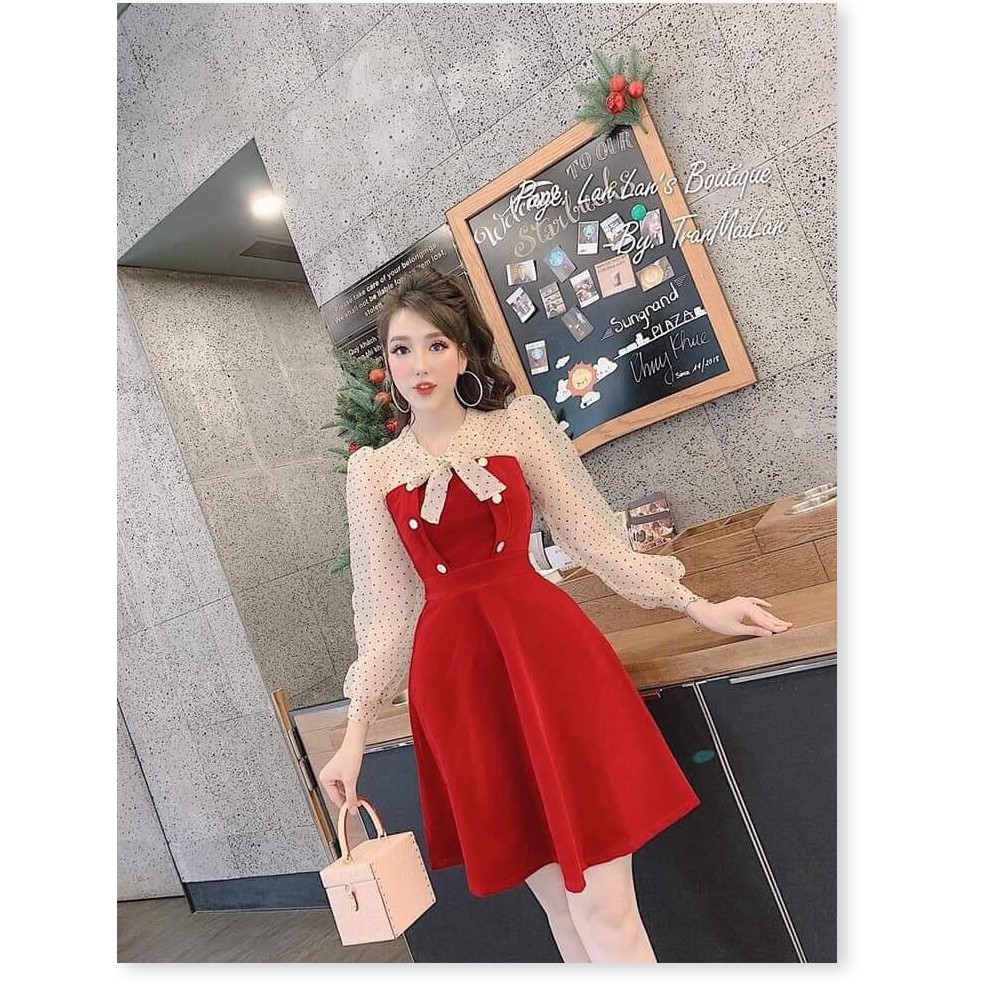 Đầm suông đi tiệc phối lưới bi kết nơ siêu xinh cho các nàng tt0320