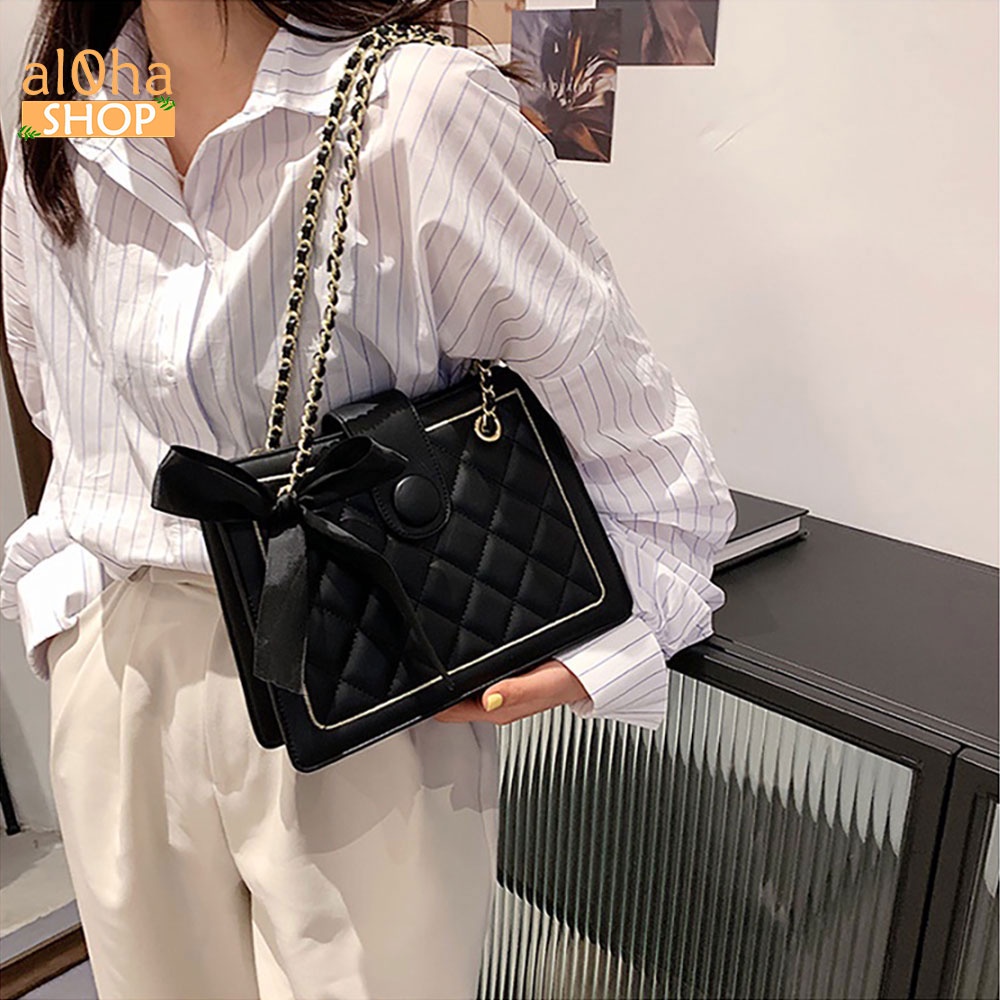 Túi xách công sở nữ đeo chéo, đeo vai T0157 thắt nơ da cao cấp chống thấm nước, bền bỉ - al0ha Shop