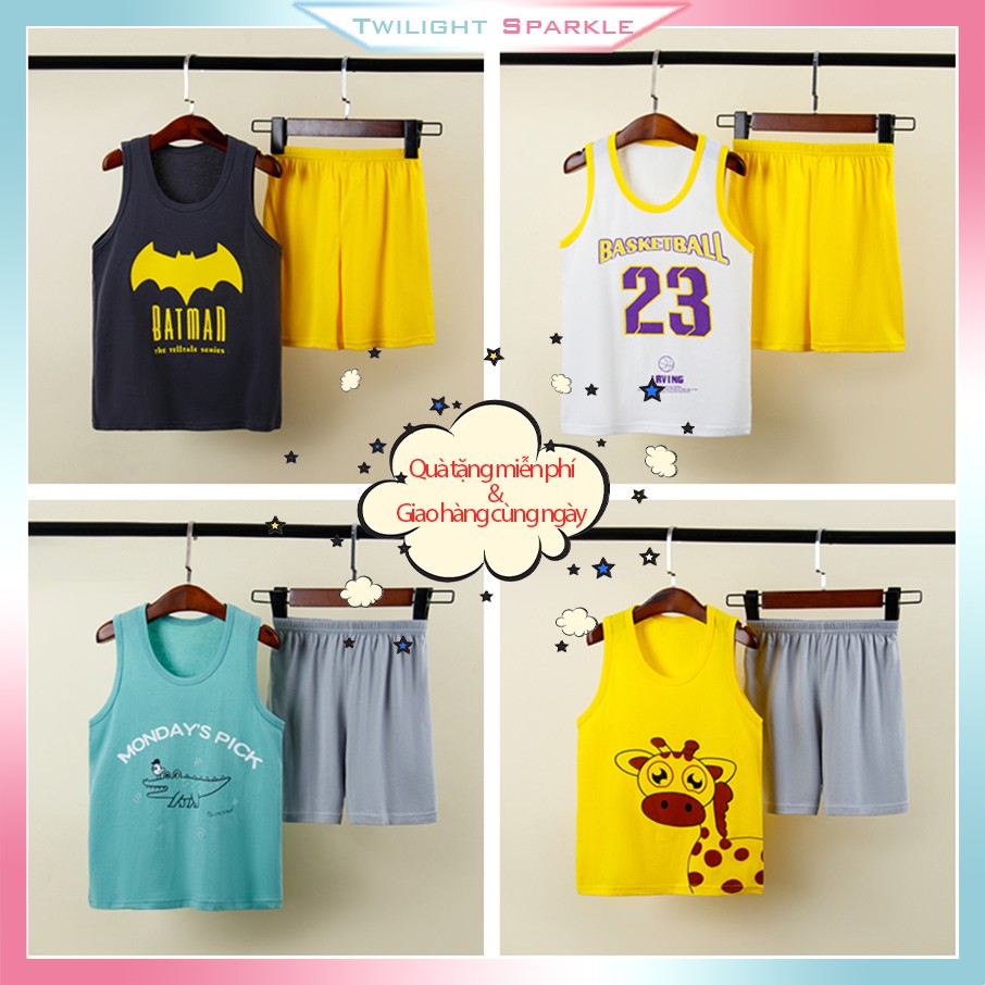 Bộ quần áo 2 món gồm áo thun ba lỗ + quần ngắn xinh xắn thoải mái cho trẻ em