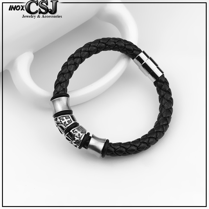 vòng tay dây da cao  cấp khóa inox vip không đen hình VIKING siêu đẹp - chuẩn thời trang - 03 mẫu