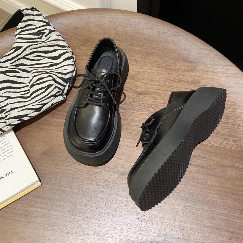 [Hàng sẵn⚡️Ảnh thật] Giày da độn đế 5cm phong cách Retro Pháp HRT250