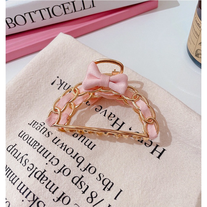 Kẹp tóc nữ nơ hàn quốc, kẹp móc xích kim loại dây nơ tiểu thư, sang chảnh