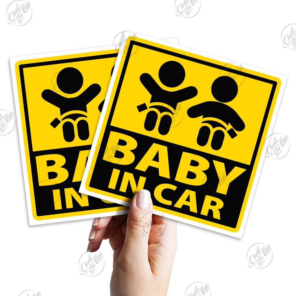 2 logo sticker 10cm x 10cm Baby In Car cho xe ô tô hình 2 em bé
