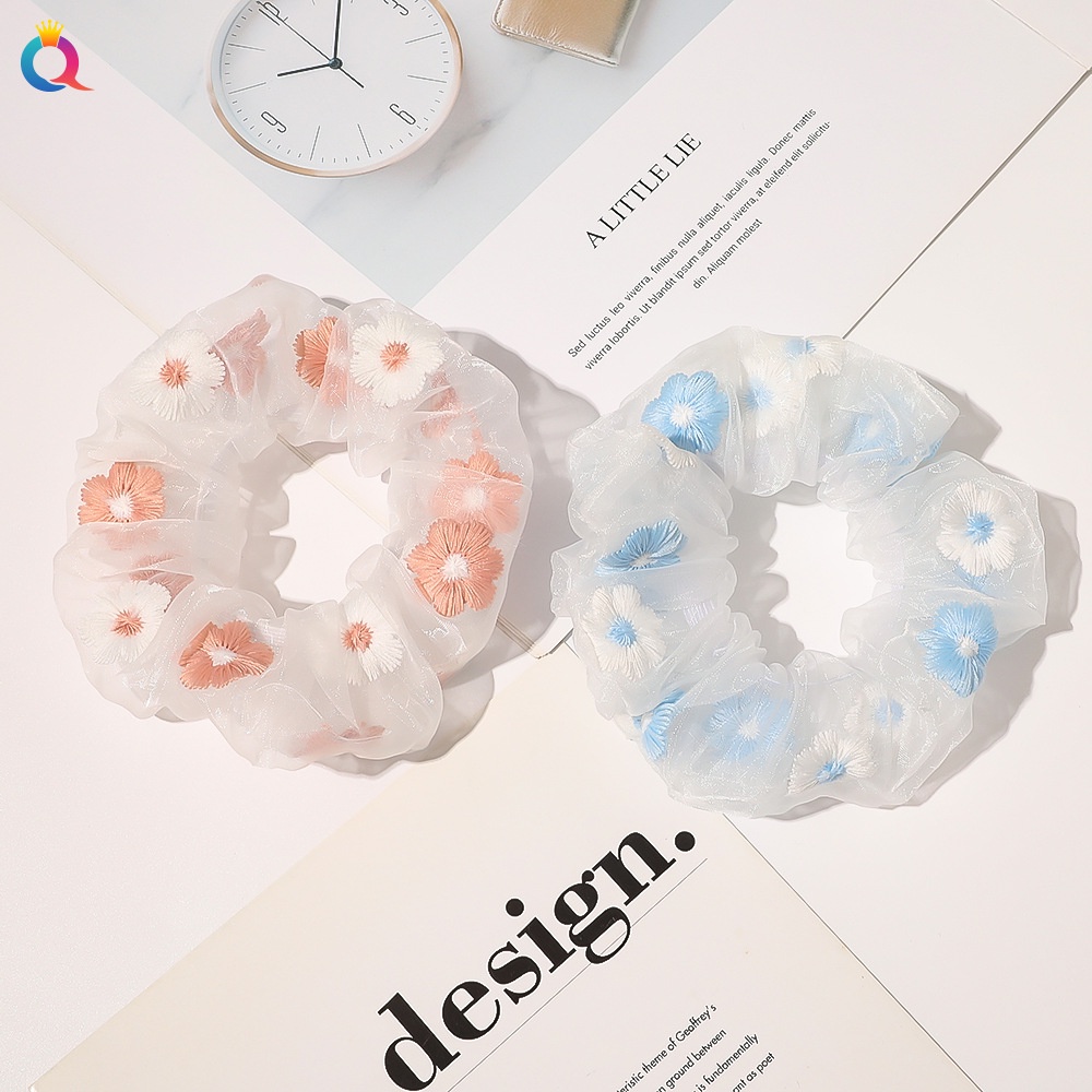 Dây cột tóc Srunchies thêu bông hoa xinh xắn Jennie Accessories đồ buộc tóc nữ