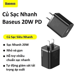 Củ sạc nhanh baseus 20w pd super si type c hỗ trợ sạc nhanh qc3.0 kích cho android / iphone - ccsup-a01