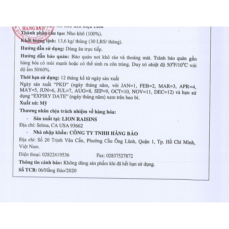 Nho khô vàng Lion Raisins 450g | BigBuy360 - bigbuy360.vn