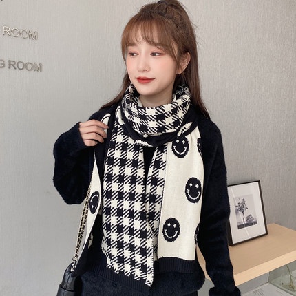 Khăn Choàng Cổ Bằng Len Dày Dặn Họa Tiết Mặt Cười Phong Cách Hàn Quốc Thời Trang Mùa Đông 2022 Dễ Phối Đồ Cho