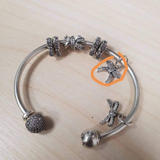 Charm bạc s925 nơ treo dài bamoer