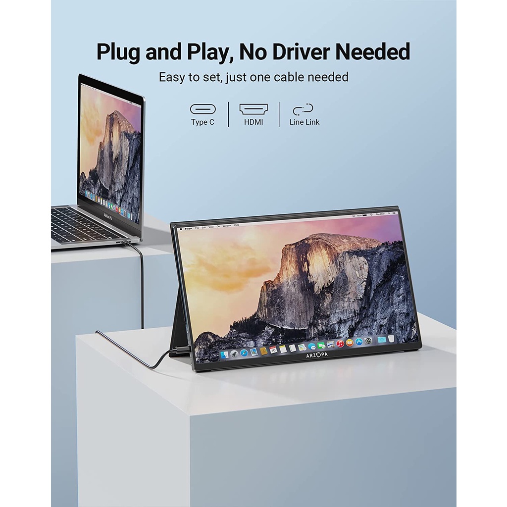 Arzopa 15.6 '' Màn hình di động siêu mỏng FHD 1080P Màn hình máy tính xách tay di động IPS Màn hình bên ngoài USB C Màn hình HDMI w / Vỏ thông minh cho PC MAC Điện thoại Xbox PS5 | BigBuy360 - bigbuy360.vn