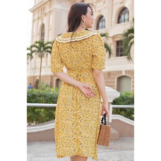 [ ẢNH THẬT] Đầm Midi cổ sen, phối ren