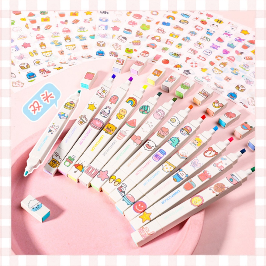 Set 6 cây bút dạ quang hightlight pastel 2 đầu