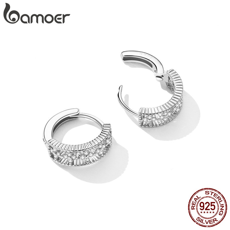 Bông tai BAMOER bạc 925 hình hoa đính đá zircon đẹp mắt thời trang