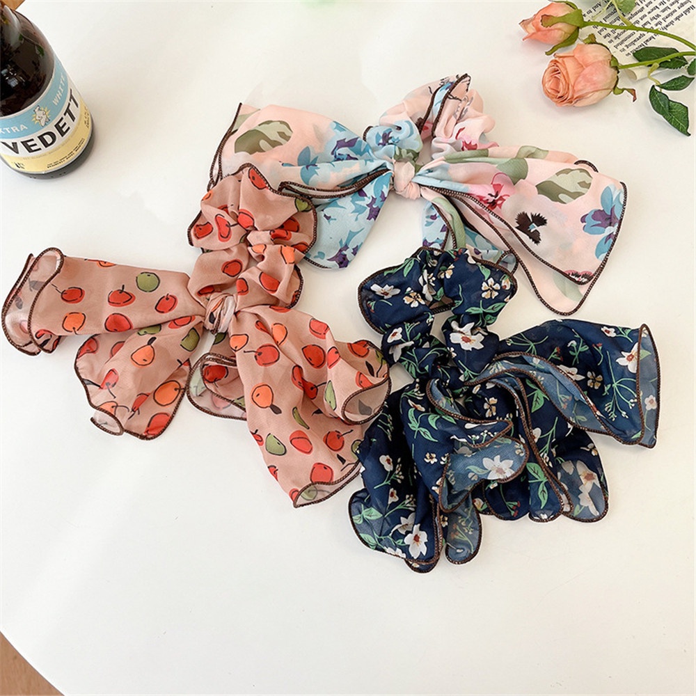 Dây Cột Tóc Ruy Băng Co Giãn In Họa Tiết Hoa Thời Trang Cổ Điển Cho Nữ