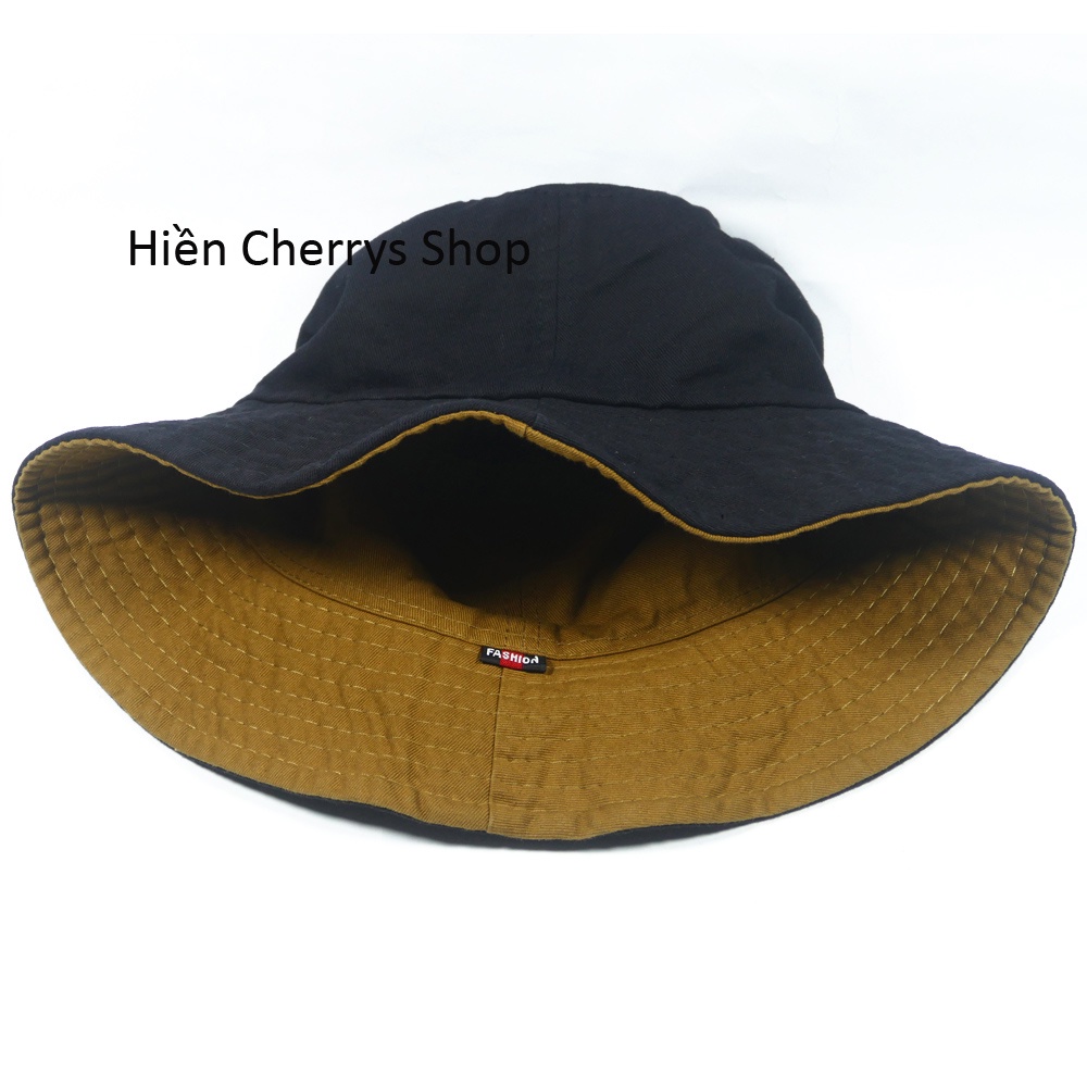 Nón bucket 2 mặt thêu mặt da in chữ Fashion sành điệu thích hợp cho mọi người