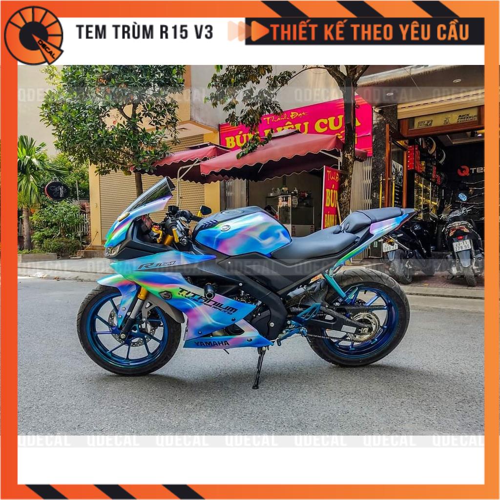 Tem trùm R15V3 Cầu vồng loang độc đáo decal 3 lớp in ấn thiết kế theo yêu cầu