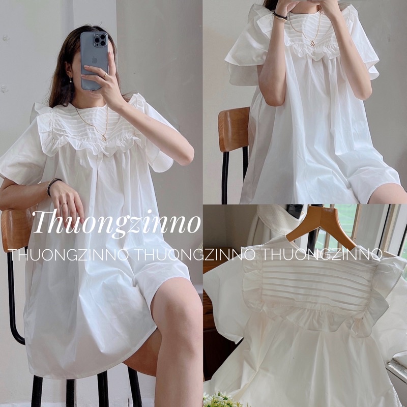 [Ảnh thạt/Video]Áo váy Moment xếp li ngực dáng babydoll xoè nhẹ xinh xắn Đầm thô mềm dáng ngắn Hàn Quốc