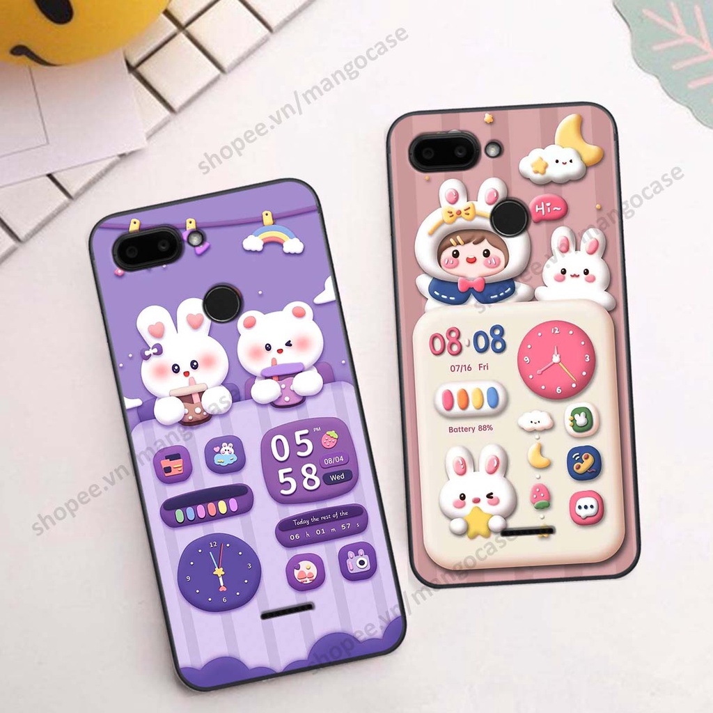 Ốp lưng Xiaomi Redmi 6 hình gấu, thỏ, đồng hồ cute dễ thương