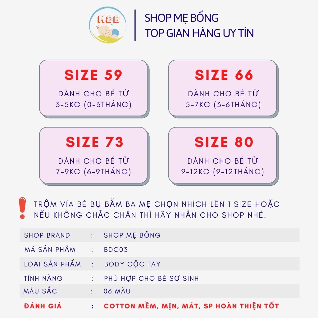 Body sơ sinh bobdy đùi cho bé trai gái cộc tay hàng Quảng Châu xuất khẩu Mịn Mát từ 3-12kg - BDC03