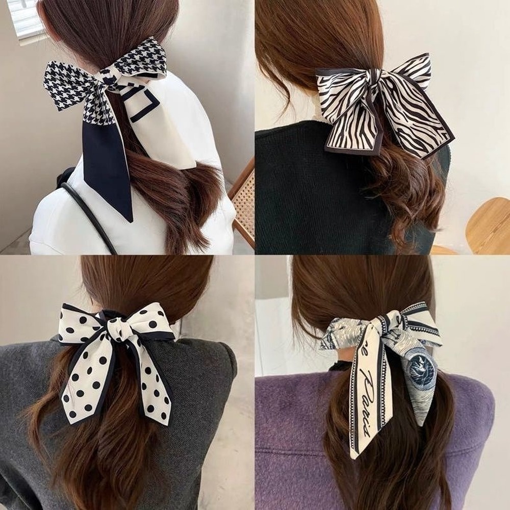 Khăn choàng cổ dài bằng lụa mỏng phong cách retro Pháp cho nữ