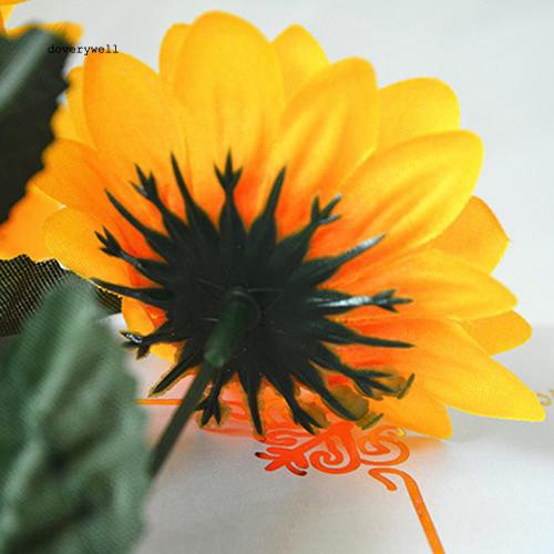 Bó 7 đầu bông hoa hướng dương giả bằng lụa sống động dùng trang trí độc đáo