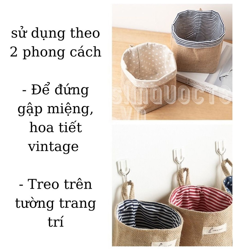  Giỏ Vải Canvas Có Móc Treo Đựng Đồ Tiện Ích GVN04