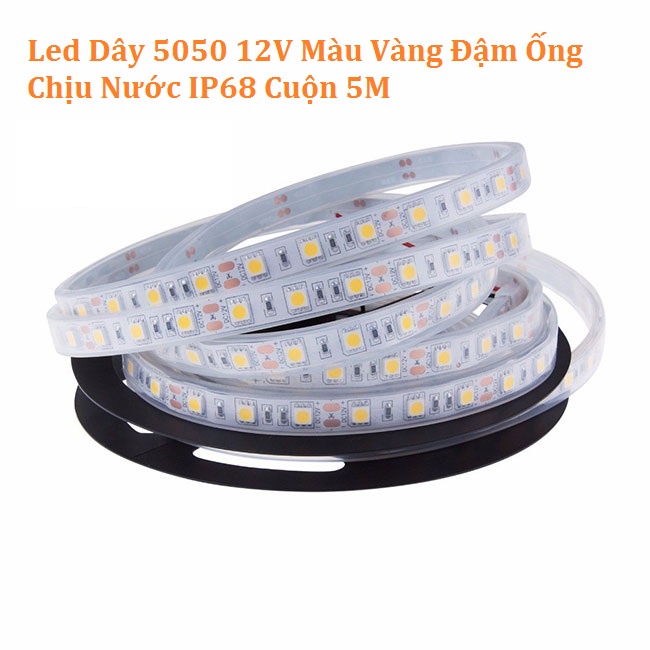 Cuộn Led dây dán 5m 5050 có keo đơn màu Vàng Nắng