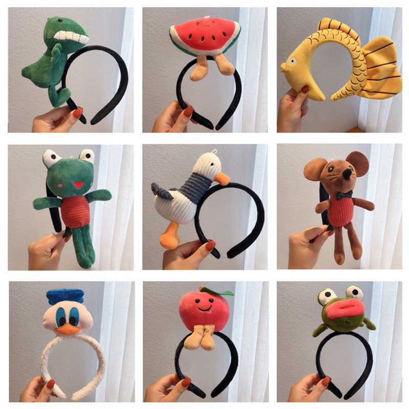 INS dễ thương hoạt hình động vật vui nhộn băng đô nam và nữ khủng long nhỏ vịt nhỏ thiết kế mô hình cá vàng