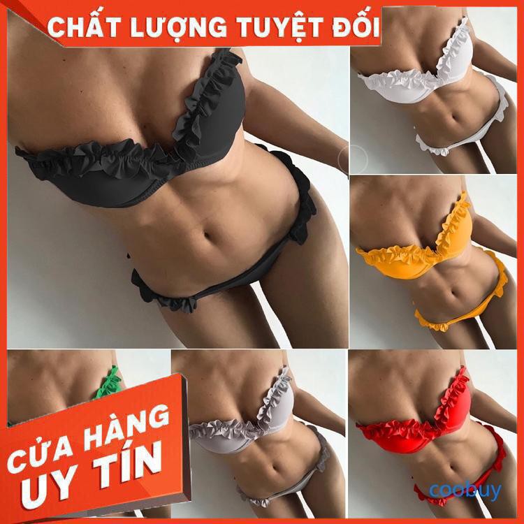 Bộ đồ bơi hai mảnh với áo ngực ống phối bèo và quần lót mỏng quyến rũ dành cho nữ - Hàng nhập khẩu