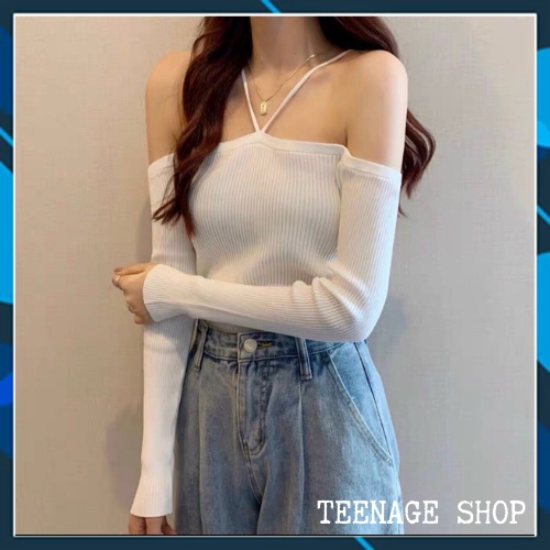 Áo len trễ vai tay dài ulzzang kiểu Hàn Quốc | BigBuy360 - bigbuy360.vn