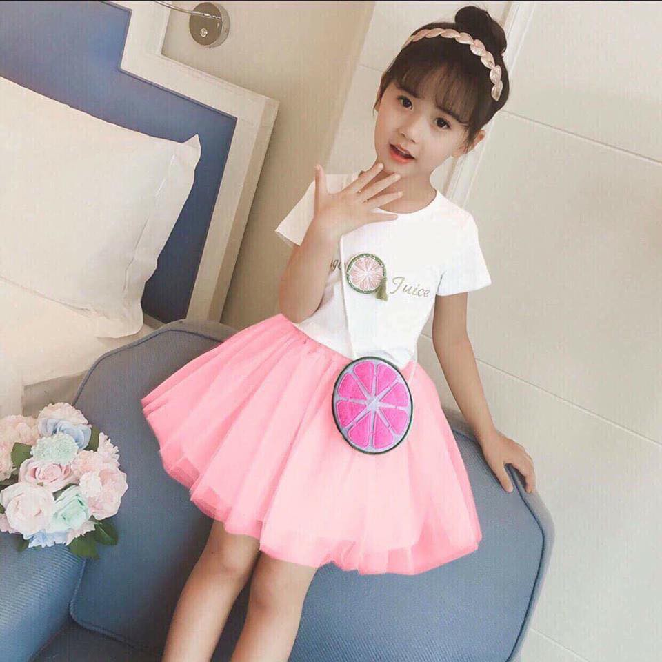 Set váy trái chanh bé gái (kèm túi đeo chéo)