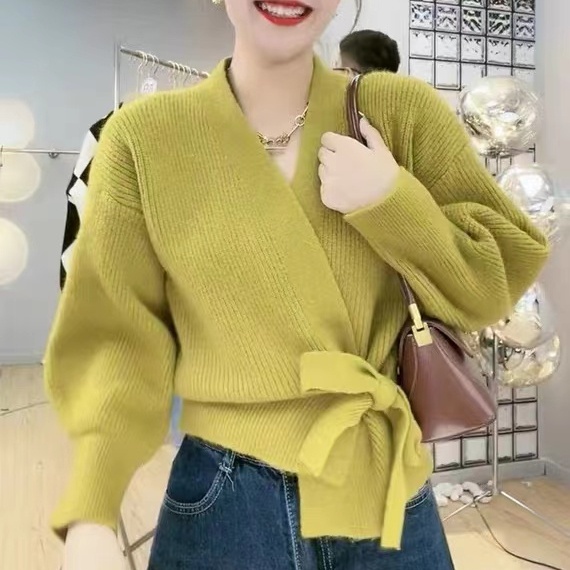 Áo khoác cardigan SUXI dệt kim thiết kế cổ chữ V phong cách vintage
