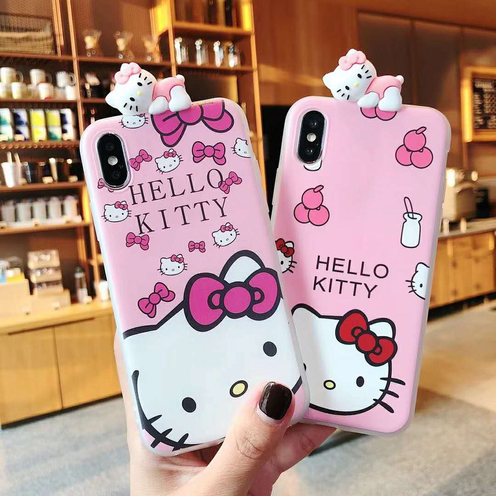 เคสลายคิตตี้น่ารักสําหรับ iPhone 6 S/7/8 Plus IphoneX Iphonexs Iphonexr Iphonexs Maxโกหกกรณีโทรศัพท์มือถือ เคสโทรศัพท์มือถือกันตก นิ่ม