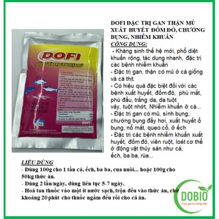 Dofi dopa gan thận mủ xuất huyết đốm đỏ chướng bụng nhiễm khuẩn cho thủy sản, cá, tôm gói 100gr