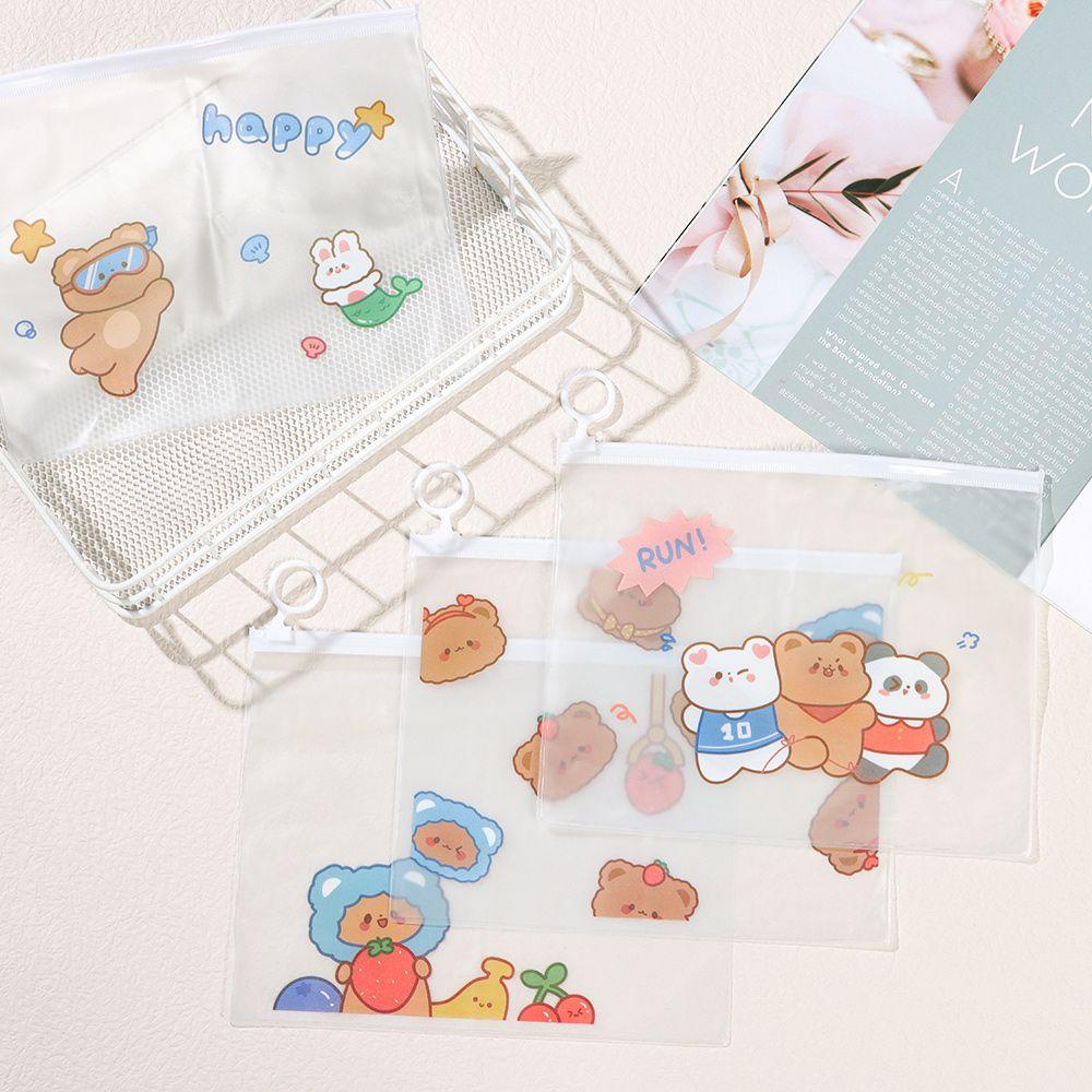 PISTA Túi Đựng Bút Trong Suốt Chống Thấm Nước Họa Tiết Gấu Hoạt Hình