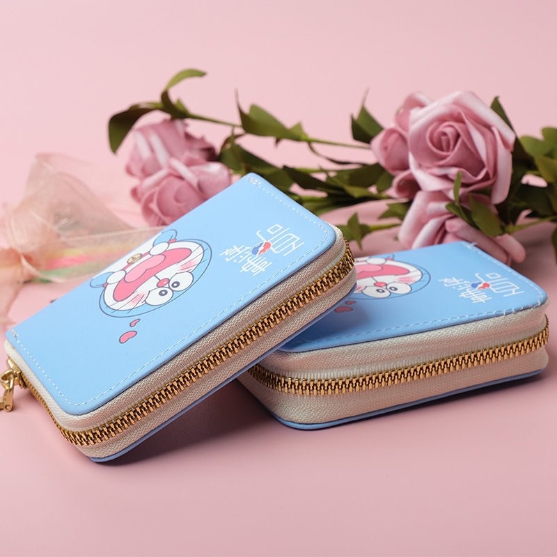 Ví ngắn nữ cầm tay mini in hình Doreamon xinh xắn, Ví nữ nhiều ngăn đựng thẻ bỏ túi tiện lợi