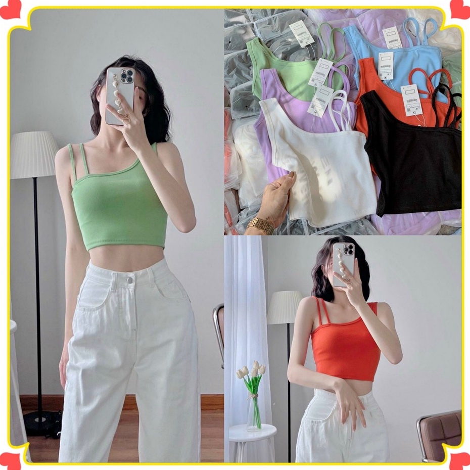 [ KÈM ẢNH THẬT ] ÁO CROPTOP ÔM BODY, ÁO 2 DÂY NỮ - HÀNG CHUẨN SHOP