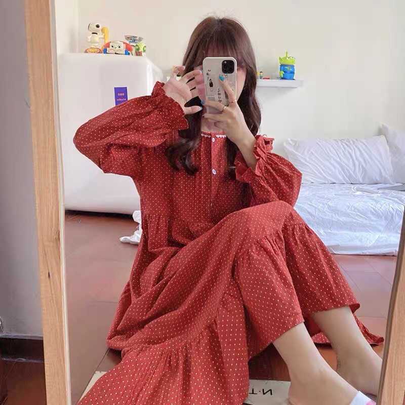 VÁY DÁNG XUÔNG DÀI BÈO CHẤM BI VẢI XÔ MUSLIN rẻ nhất shopee