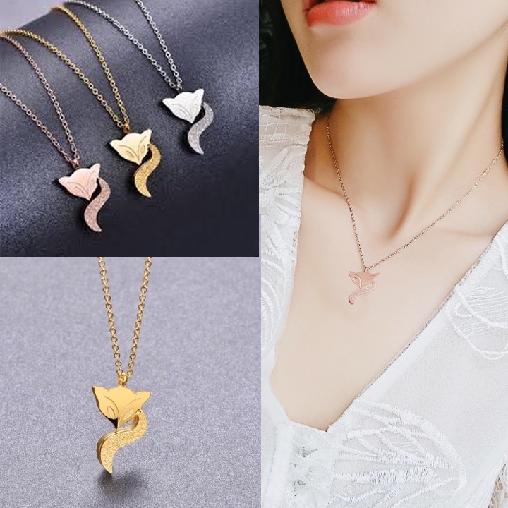 Dây chuyền nữ titan mặt hồ ly phun cát mạ vàng 18K Fox Necklace không gỉ