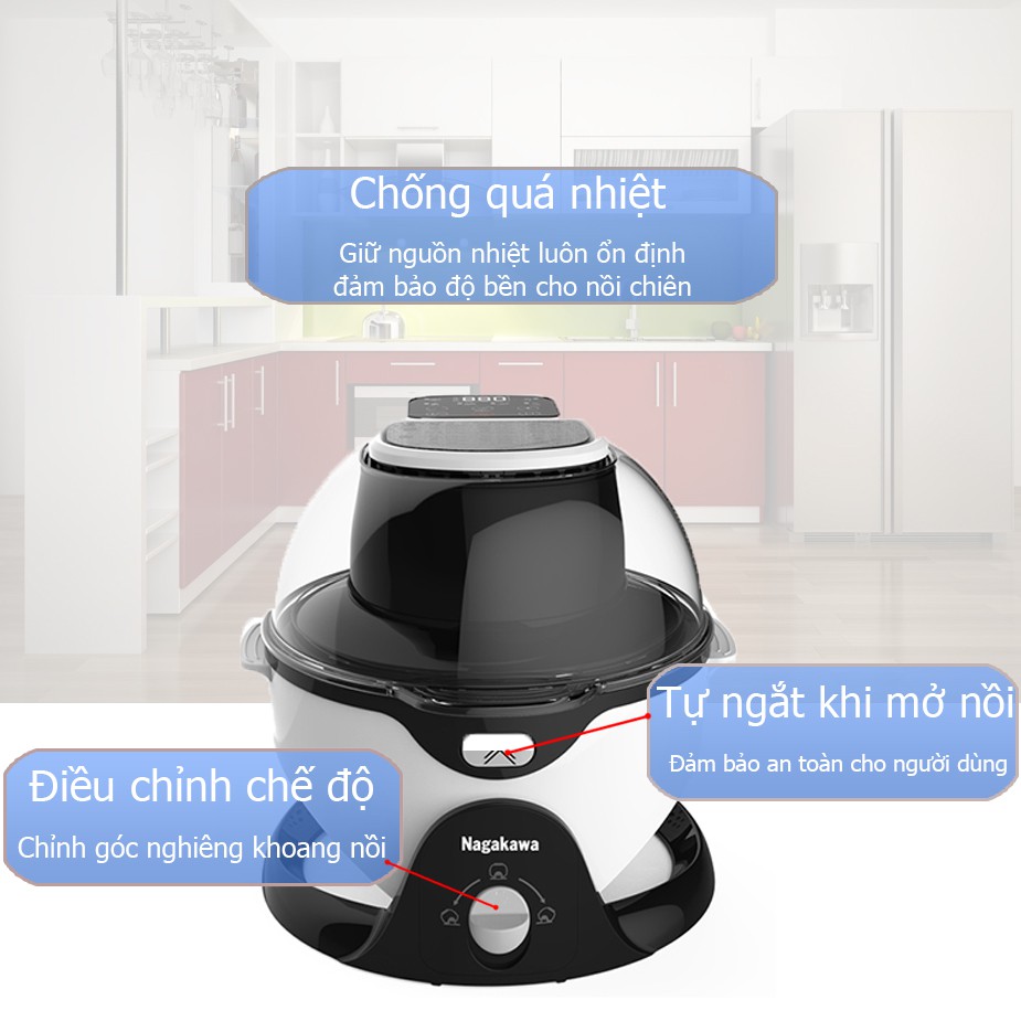 Nồi chiên không dầu 6L Nagakawa NAG3301 tích hợp sẵn 6 chức năng nấu