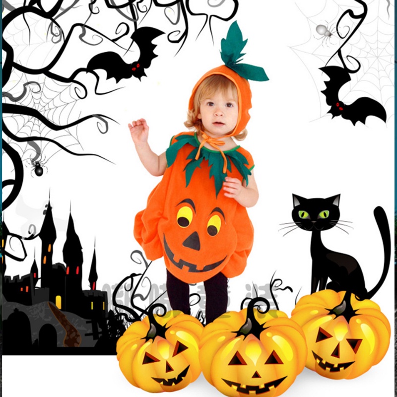 Trang Phục Hóa Trang Halloween Hình Bí Ngô Dễ Thương Cho Bé 2-10 Tuổi