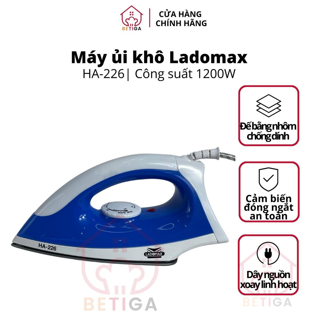 Bàn ủi điện Ladomax công suất 1200W, bàn là khô đế nhôm chống dính HA-226