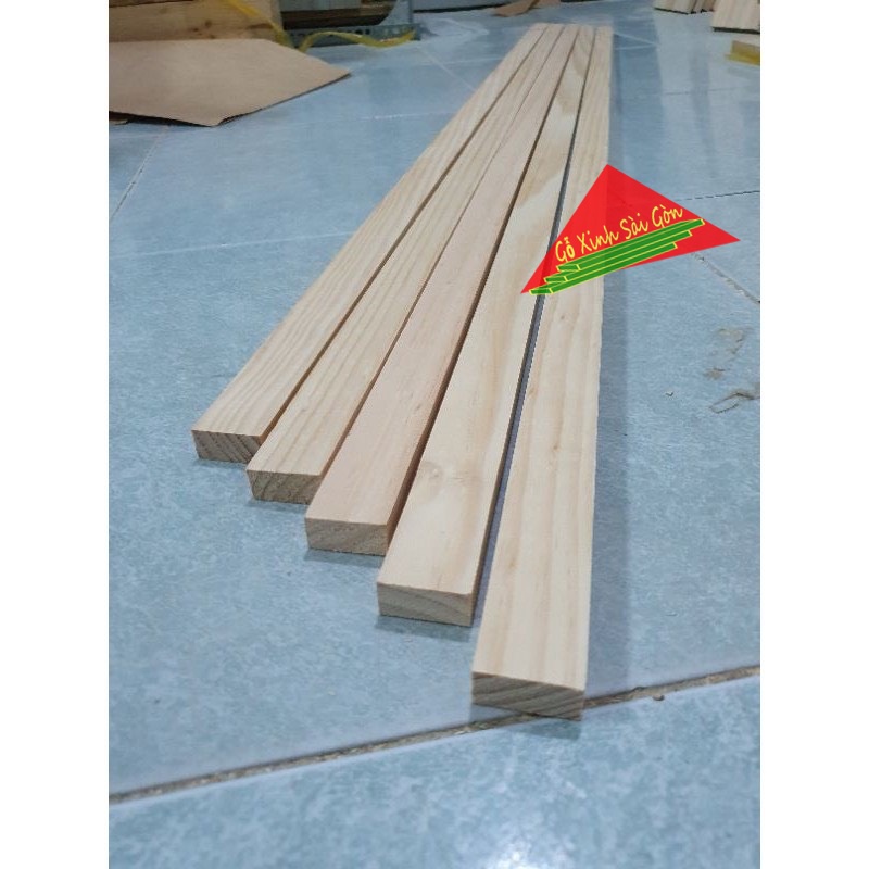 Bó 5 thanh gỗ thông vuông dài 1m2, rộng 3cm, dày 1.5cm dùng làm nẹp trang trí, decord, làm khung